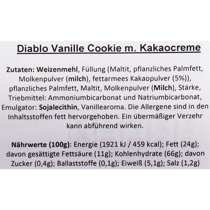 Diablo Vanille Cookie mit Kakaocreme (Snacksize)