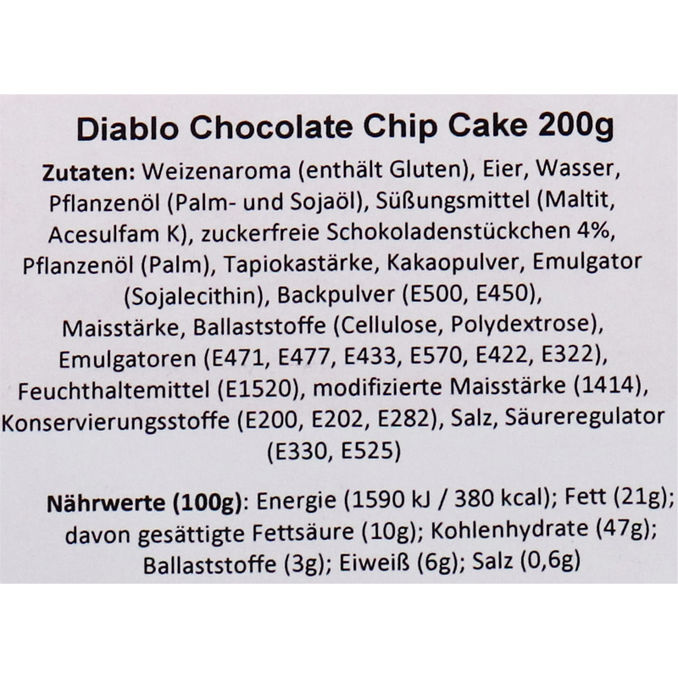 Diablo Chocolate Chip Cake (zuckerfrei)