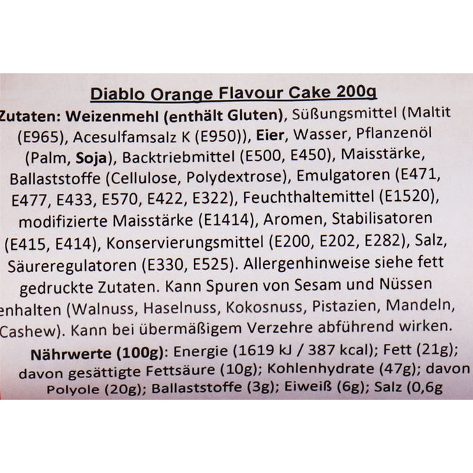 Diablo Orange Flavour Cake (zuckerfrei)