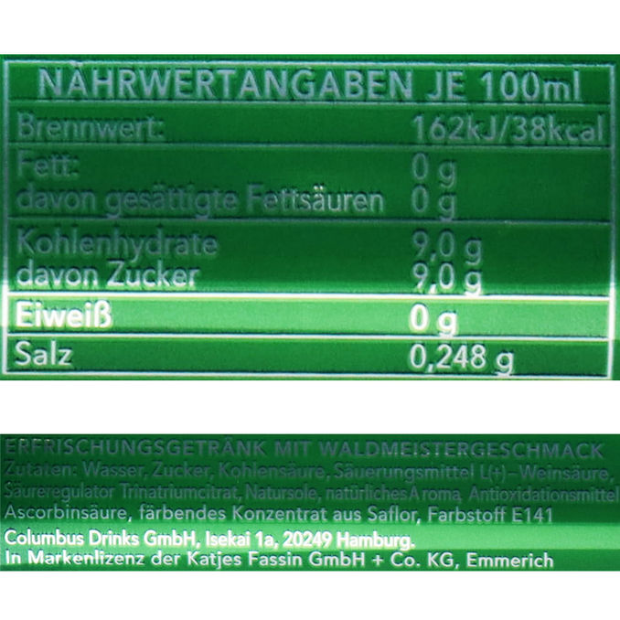 Zutaten & Nährwerte: Ahoj-Brause Waldmeister, 12er Pack (EINWEG) zzgl. Pfand