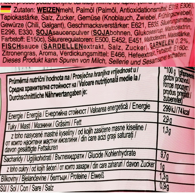 Zutaten & Nährwerte: Instantnudeln Shrimp, 10er Pack