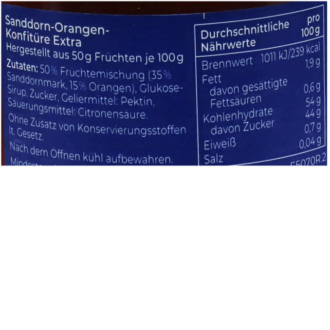 Zutaten & Nährwerte: Extra-Konfitüre Sanddorn-Orange 