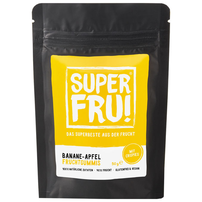 Superfru Banane-Apfel Fruchtgummis mit Crispies