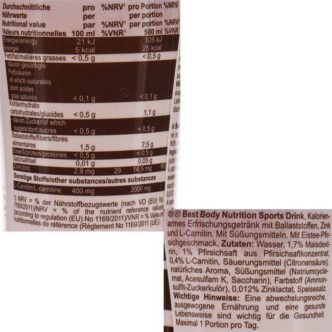 Best Body Nutrition Sports Drink L-Carnitin - Ice Tea Peach, 12er Pack (EINWEG) zzgl. Pfand