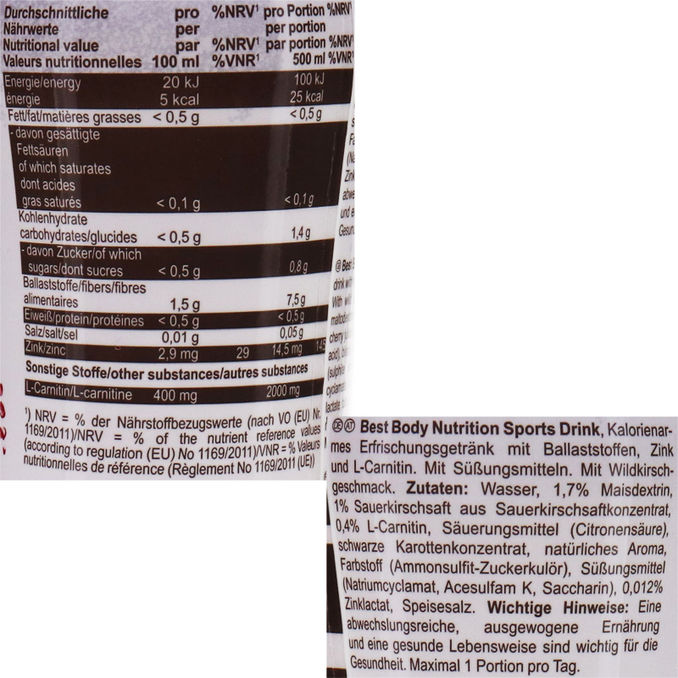 Best Body Nutrition Sports Drink L-Carnitin - Wild Cherry, 12er Pack (EINWEG) zzgl. Pfand