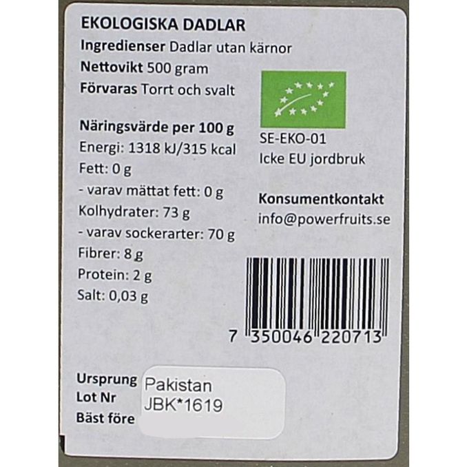 Powerfruits Dadlar Eko
