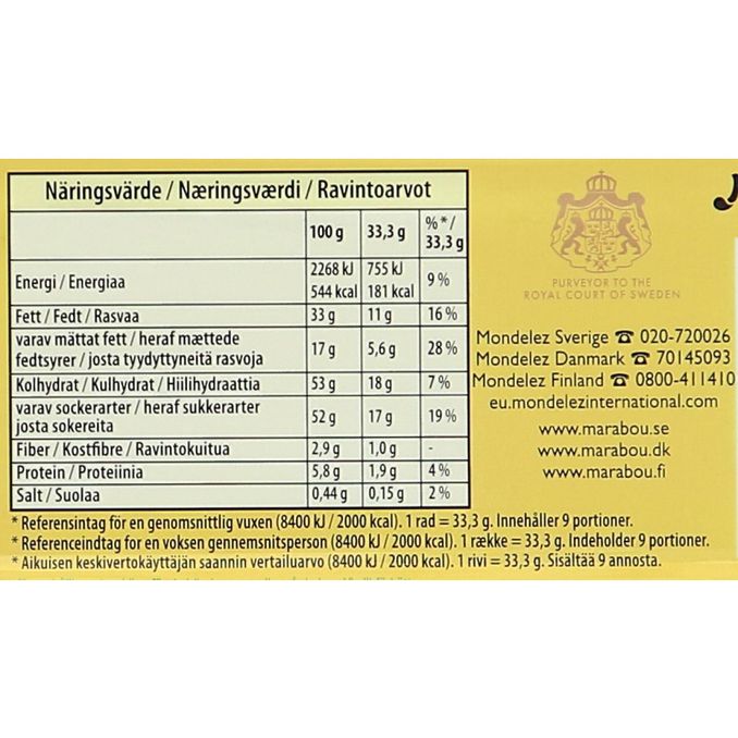 Tuotteen ravintosisältö: Suklaalevy Manteli & Karamelli