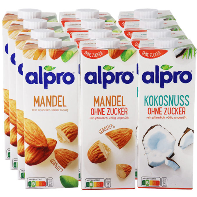 ALPRO Mandel Original + Mandel ungesüßt + Kokos Original, 12er Pack