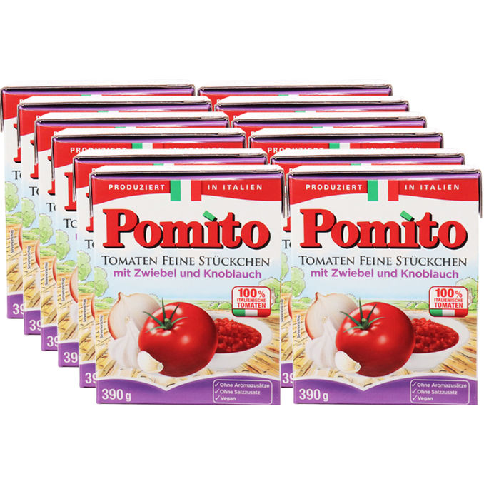 Pomito Tomaten Feine Stückchen Zwiebeln & Knoblauch, 12er Pack