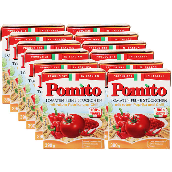 Pomito Tomaten Feine Stückchen Paprika & Chili, 12er Pack