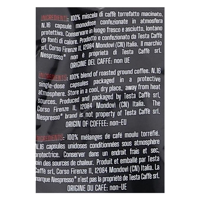 Näringsinnehåll Kaffekapslar Testa One Origin (Intense 6) 16-pack