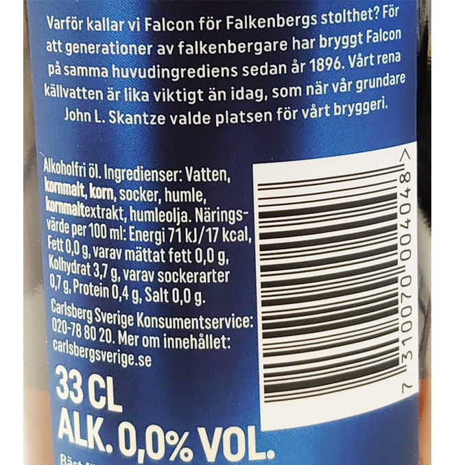 Näringsinnehåll Falcon Alkoholfri Öl 0,0% 