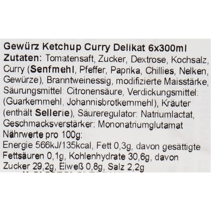 Zutaten & Nährwerte: Curry Ketchup Original, 6er Pack