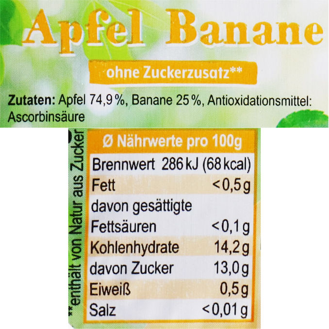 Zutaten & Nährwerte: Fruchtdessert Apfel & Banane, 48er Pack