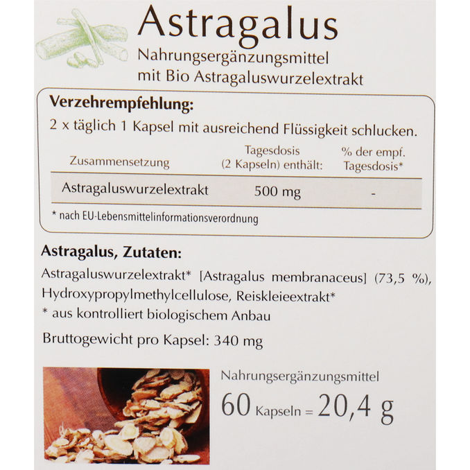 Zutaten & Nährwerte: BIO Astragalus, 60 Kapseln