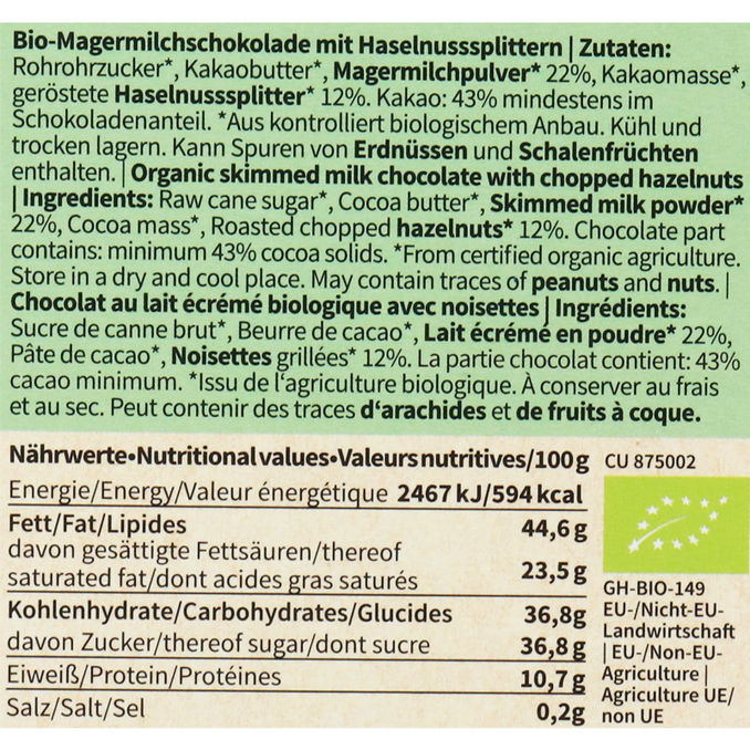 fairafric BIO 43% Schokolade Milch & Haselnuss