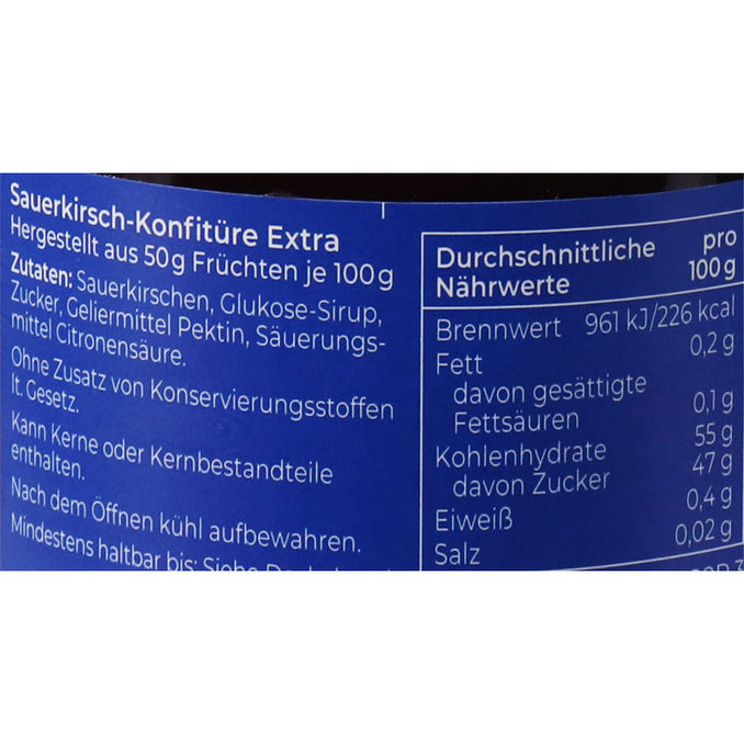 Zutaten & Nährwerte: Sauerkirsch-Konfitüre Extra