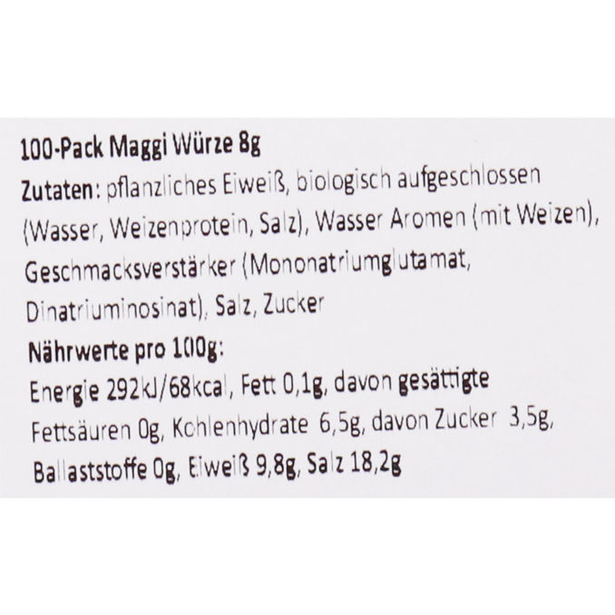 Zutaten & Nährwerte: Mini Maggi Würze, 100er Pack