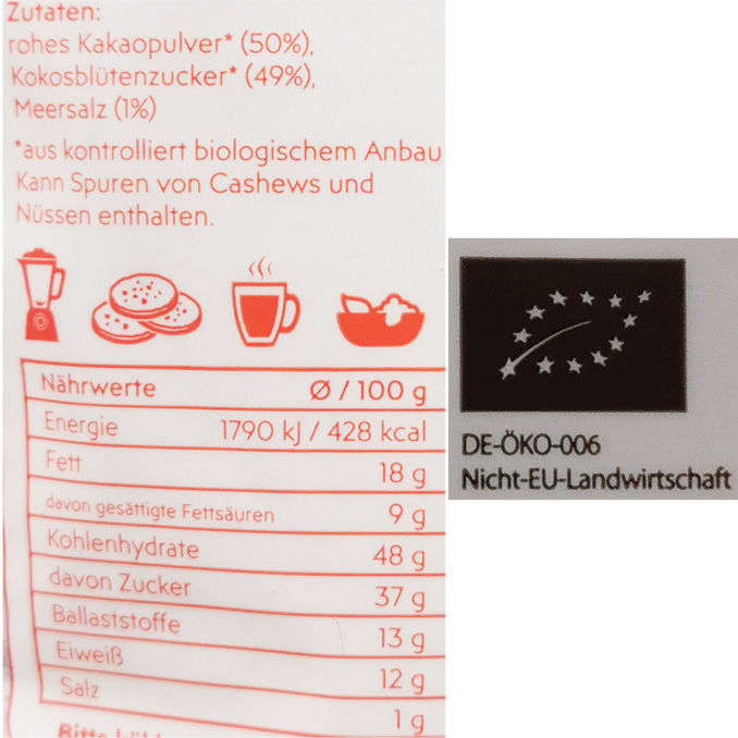 Zutaten & Nährwerte: BIO Rohkakao Trinkschokolade