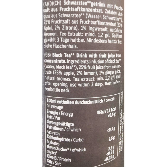 Zutaten & Nährwerte: Schwarztee Zitrone & Ingwer, 12er Pack (EINWEG) zzgl. Pfand