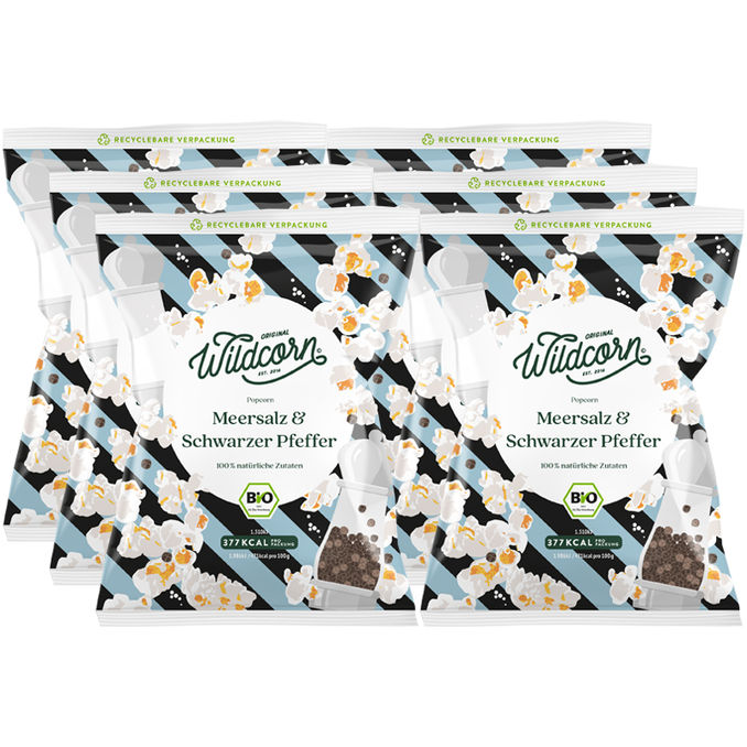 Wildcorn BIO Popcorn Meersalz & Schwarzer Pfeffer, 6er Pack