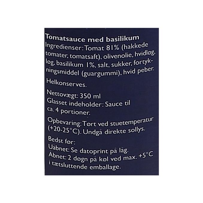 Næringsindhold Bornholms Fiskesauce m. tomat & basilikum