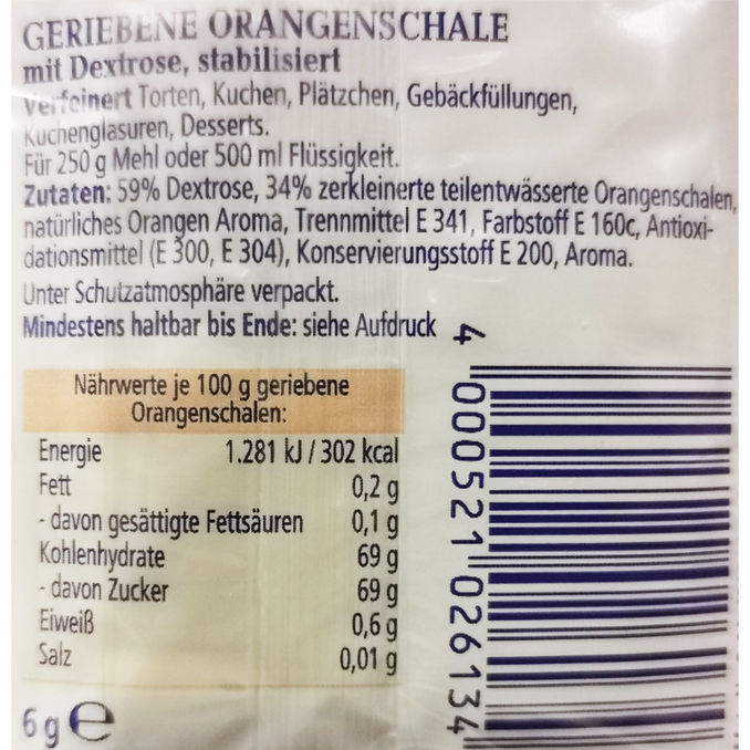 Dr. Oetker Geriebene Orangenschale, 3er Pack