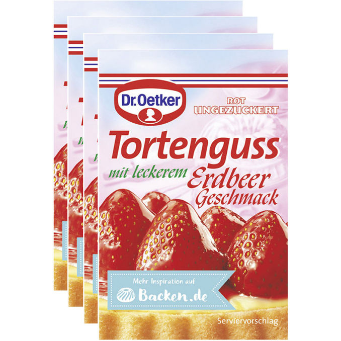Dr. Oetker Tortenguss Erdbeer-Geschmack, 4er Pack