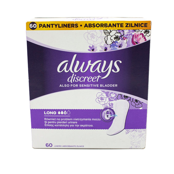 Always Discreet Sensitive Bladder Pantyliners Long 60 pack, 60pcs from