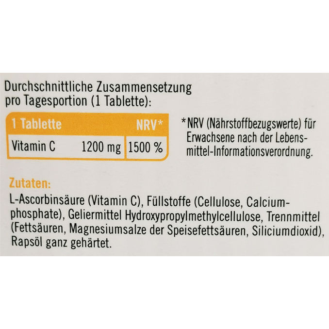 Zutaten & Nährwerte: Vitamin C 1200
