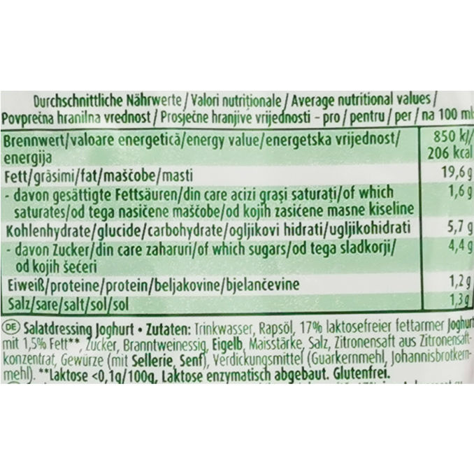 Zutaten & Nährwerte: Joghurt Dressing Laktosefrei, 14er Pack