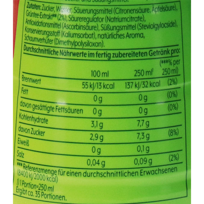 Zutaten & Nährwerte: Getränkesirup Lipton Green Ice Tea