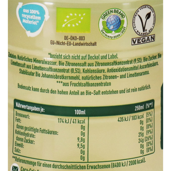 Vio BIO Limonade Zitrone-Limette, 4er Pack (EINWEG) zzgl. Pfand