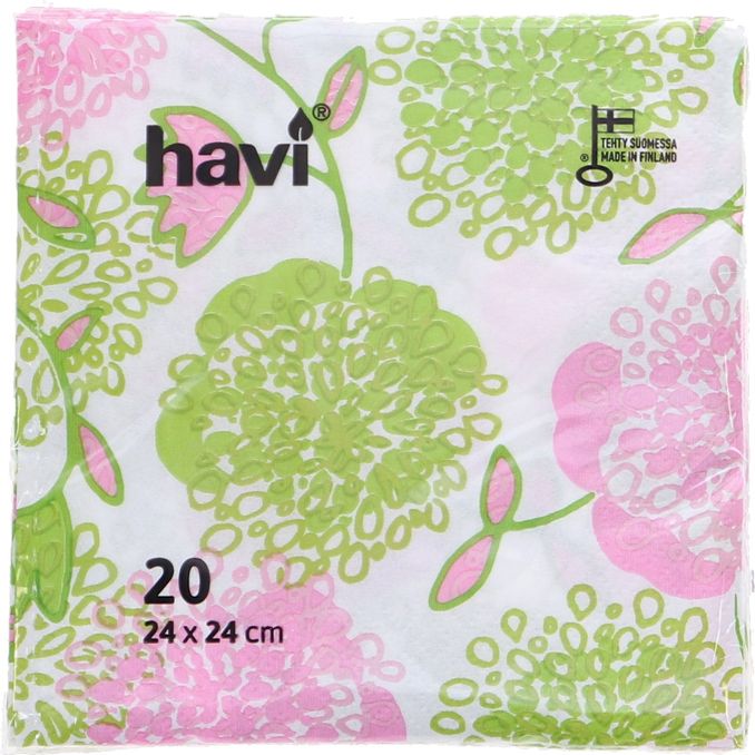 havi Servetter Rosa Gröna Blommor 20st