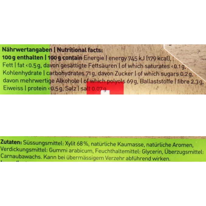Zutaten & Nährwerte: Natürliches Kaugummi Grüne Minze