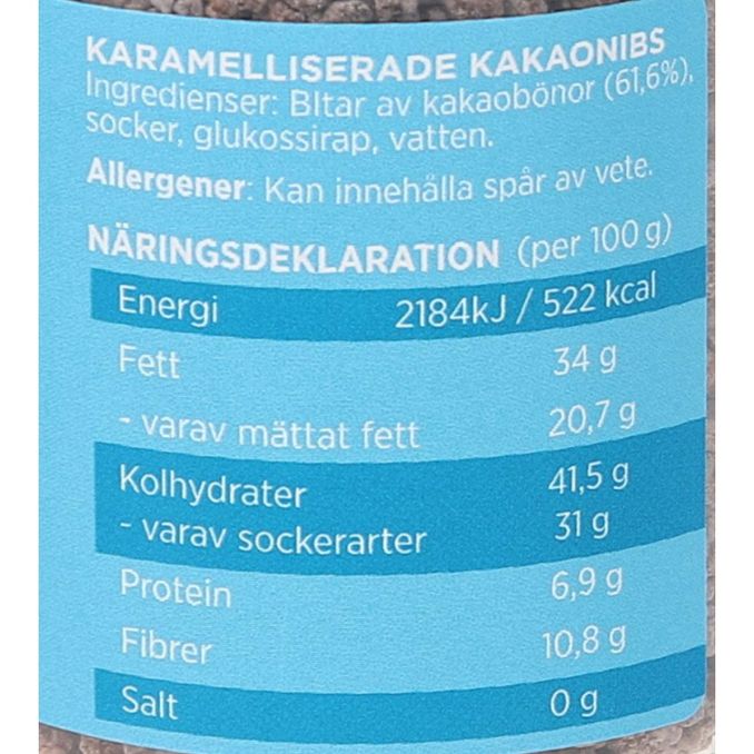 Näringsinnehåll Karamelliserade Kakaonibs 
