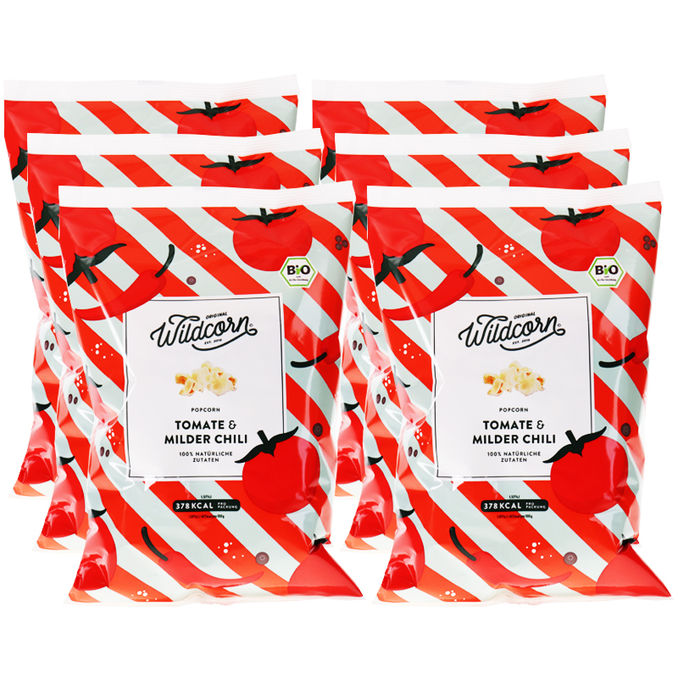 Wildcorn BIO Popcorn Tomate & Milder Chili, 6er Pack