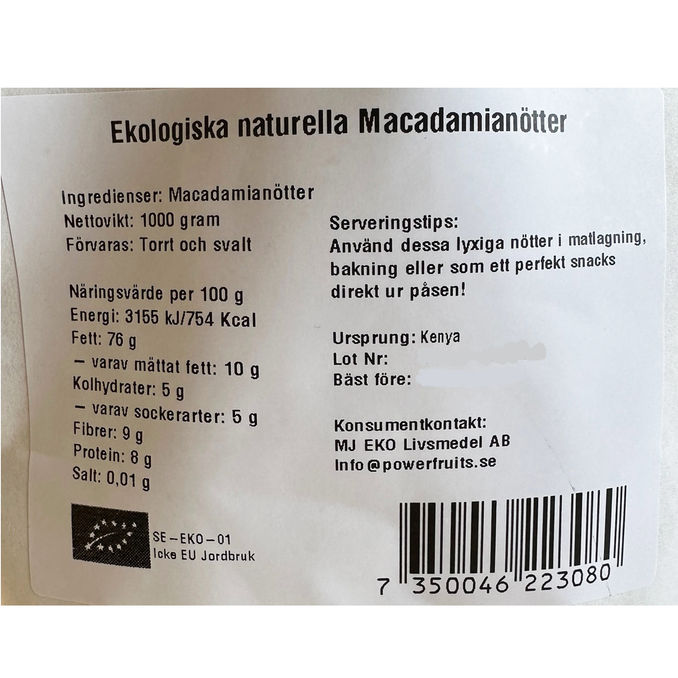 Powerfruits Macadamianötter Eko