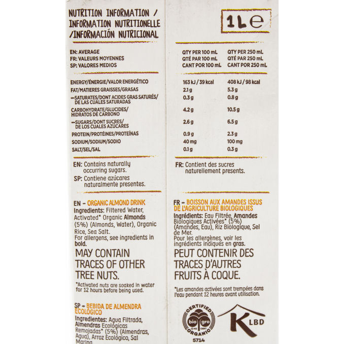 Nutty Bruce Activated Milk Unsweetened Activated Almond Milk 1l, 1l