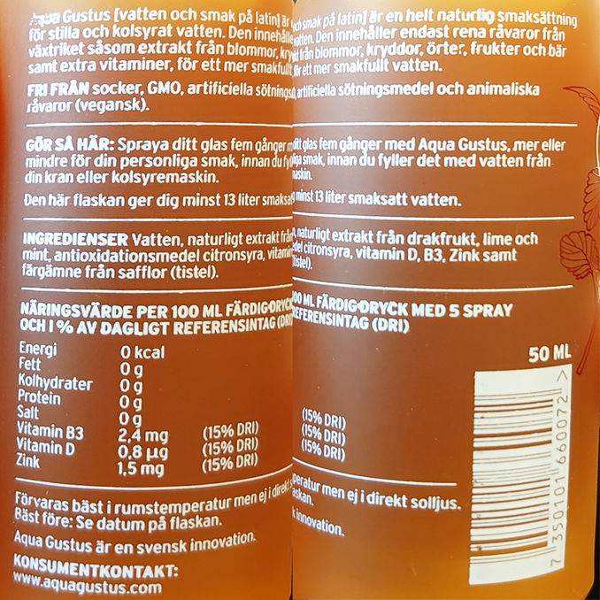 Aqua gustus Smags Tilsætning Vand Dragefrugt, Lime & Mint