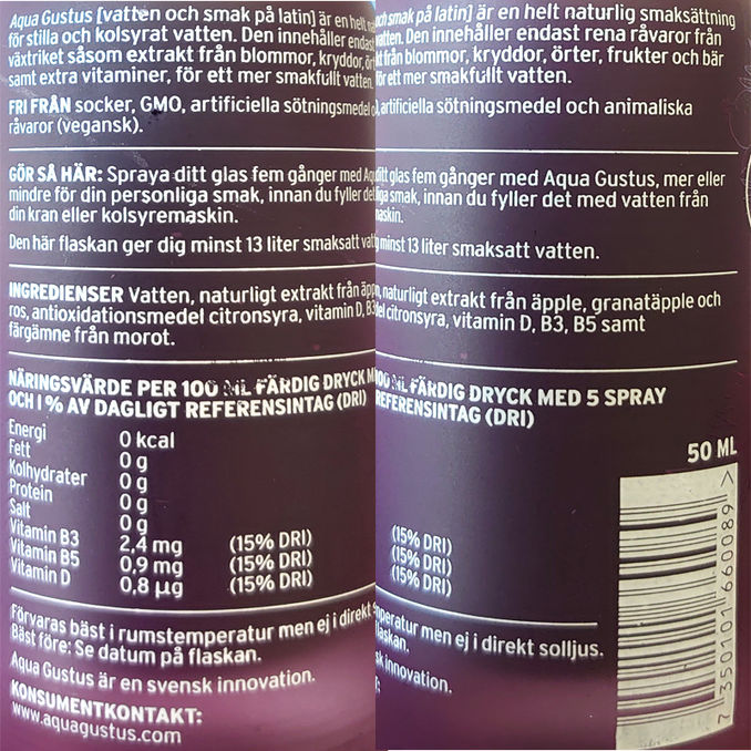 Aqua gustus Smags Tilsætning Vand Æble, Granatæble & Rosenblade