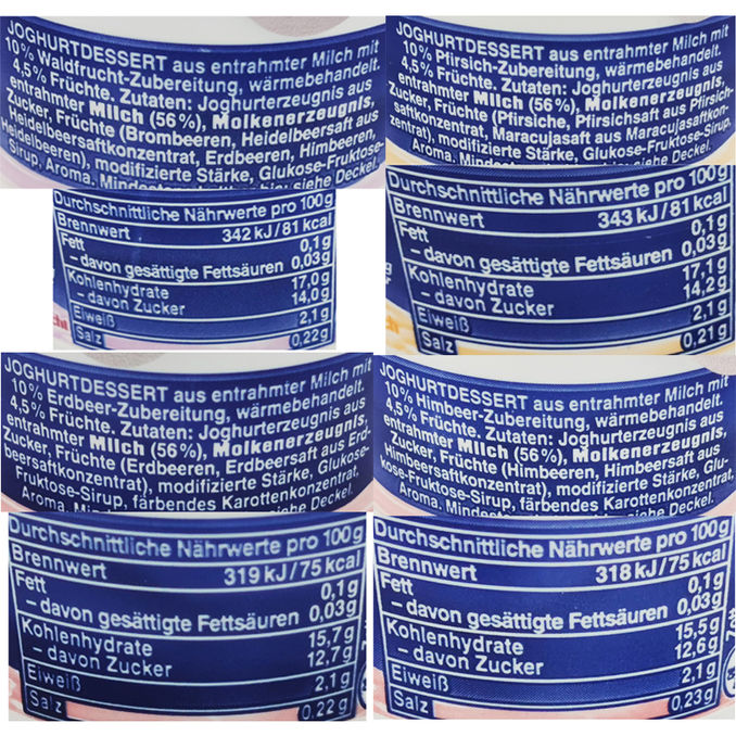 Zutaten & Nährwerte: Fruchtjoghurt Mix 0,1% Fett, 20er Pack