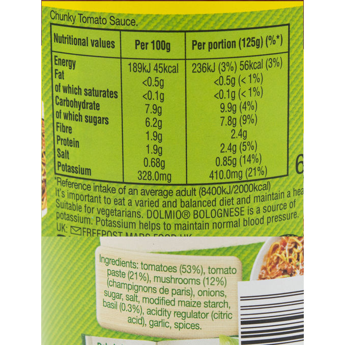 Dolmio Bolognese Chunky Mushroom Pasta Sauce 500g, 500g from Dolmio |  Motatos