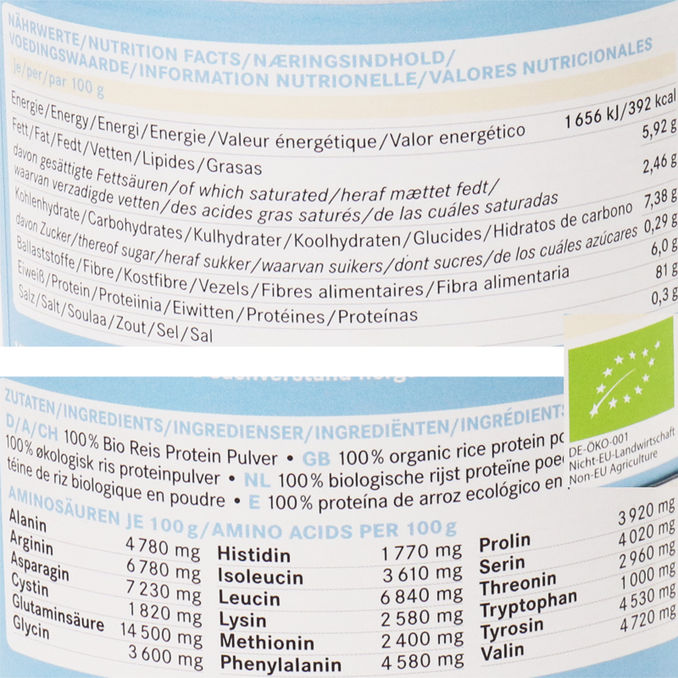 Zutaten & Nährwerte: BIO Reis Protein Pulver