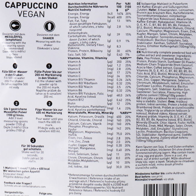 Saturo Foods Balanced Pulver Vegan Cappuccino
