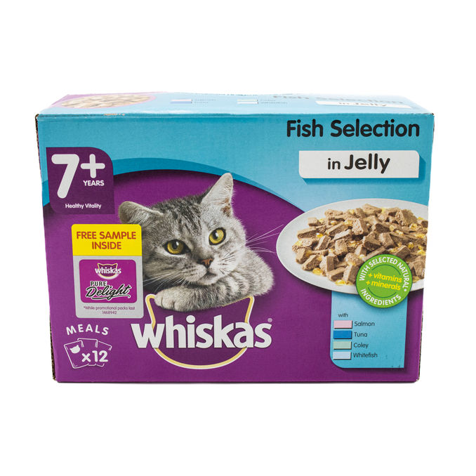 Whiskas Wet 7+ Senior Cat Food Fish Selection in Jelly 12x100g Pouches