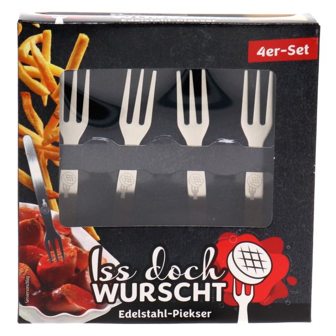 Iss doch Wurscht Edelstahl Pieker, 4er Set