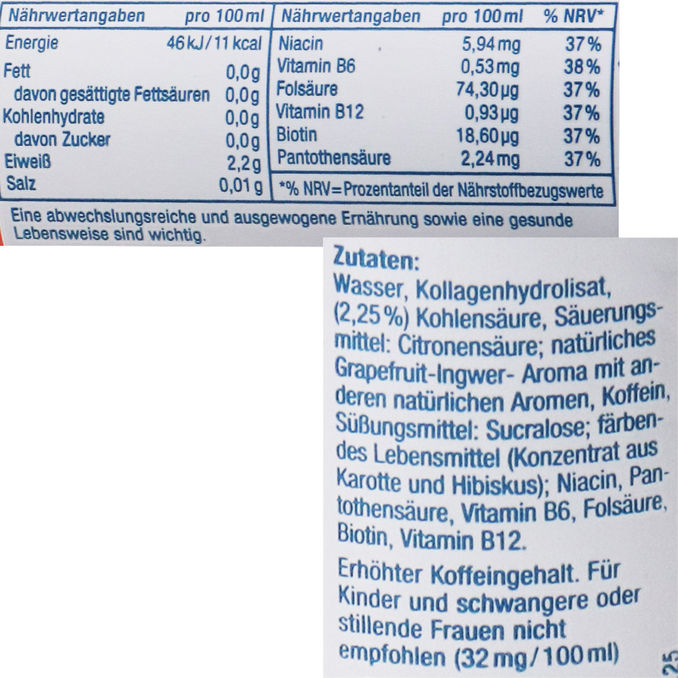 Zutaten & Nährwerte: Erfrischungsgetränk Grapefruit-Ingwer, 24er Pack (EINWEG) zzgl. Pfand