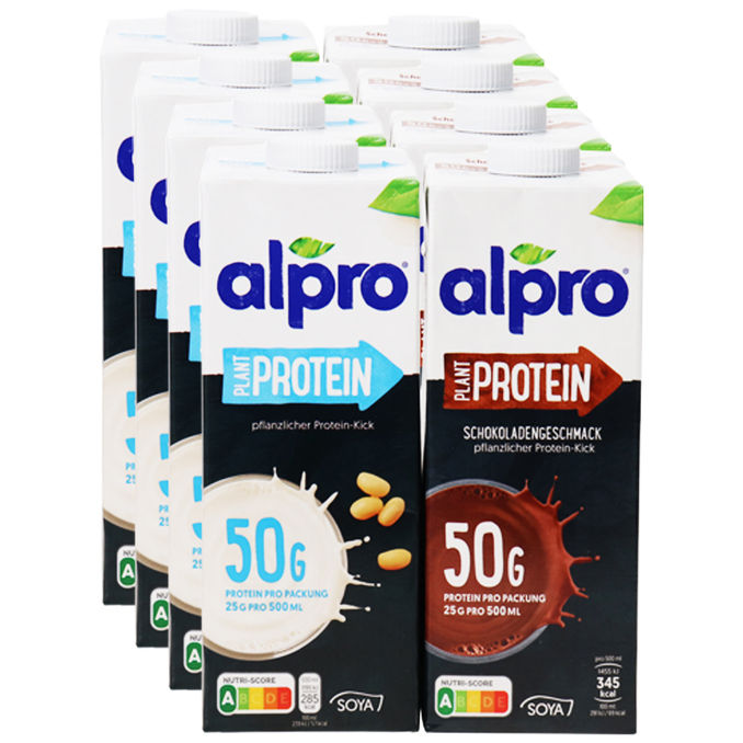 Alpro Sojaproteindrink Natur & Schokolade, 8er Pack