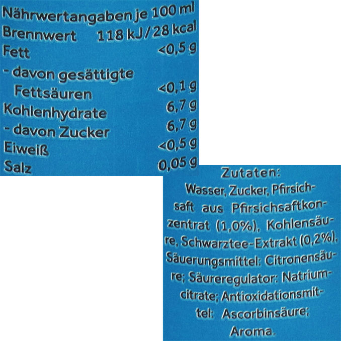 Zutaten & Nährwerte: Eistee Pfirsich Sprudelnd, 24er Pack (EINWEG) zzgl. Pfand